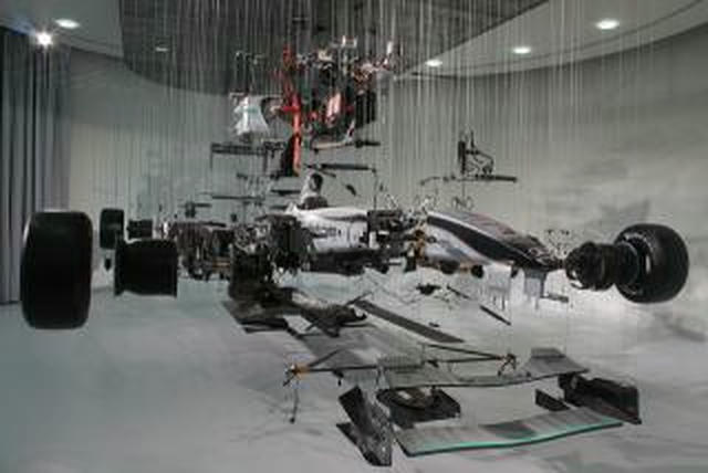 Mercedes car, broken down into components.