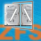 Two identical Seagate hard drives sit side by side, each marked with a large forward-slash symbol, above an orange “ZFS” logo on a blue background.